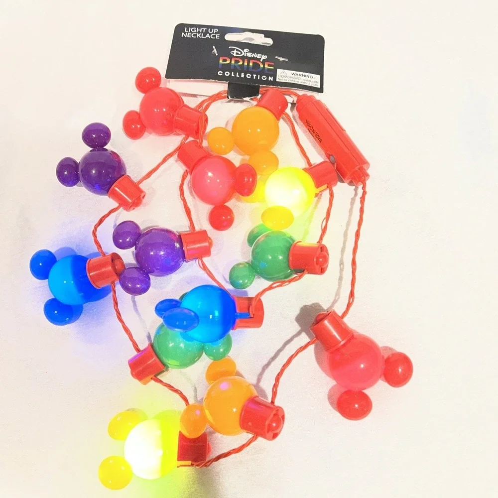 NEW NWT Disney Parks‎ Pride Collection Mickey Mouse Light Up Rainbow Necklace